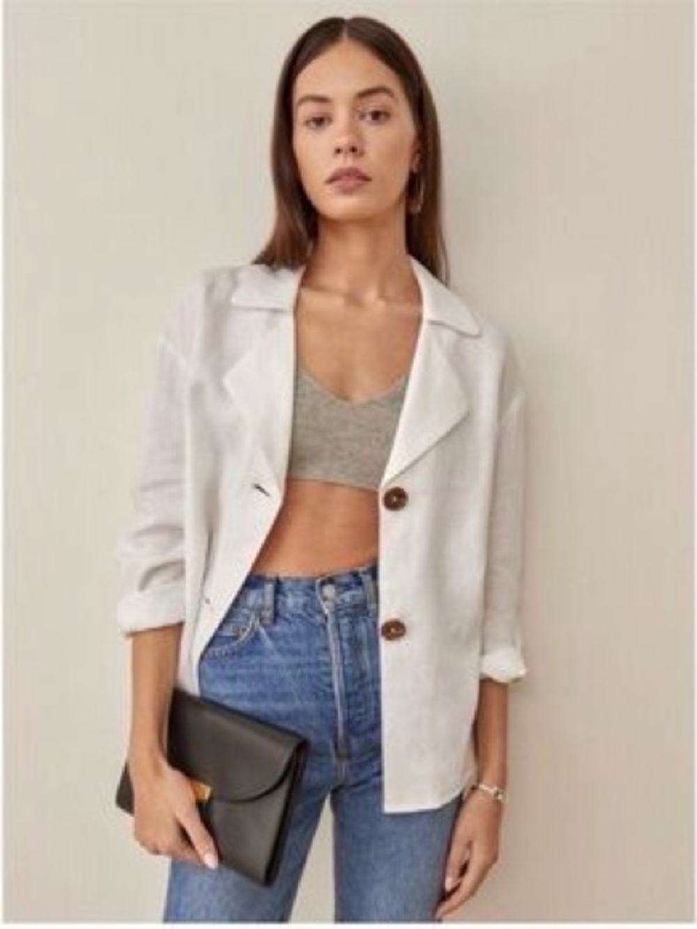 Reformation white linen blazer top